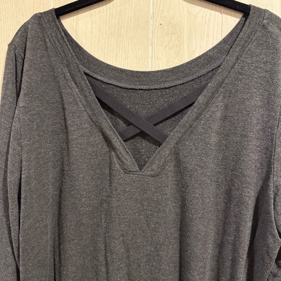 CAbi Charcoal Long Sleeve Top, Cross Back Detail- L - Picture 3 of 5
